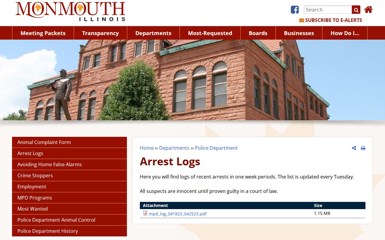 Monmouth criminal history weekly police arrest log archive
